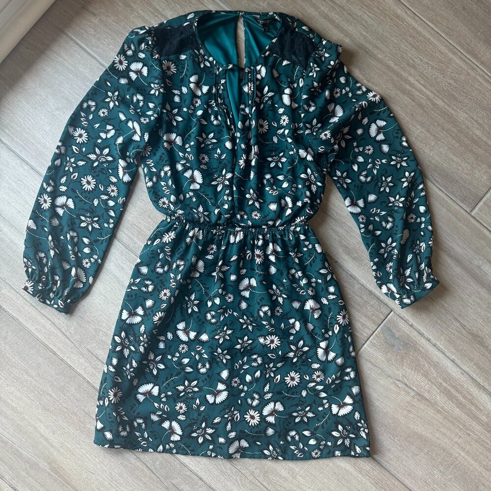 Express Deep Green Floral Dress Long Sleeves Size XS